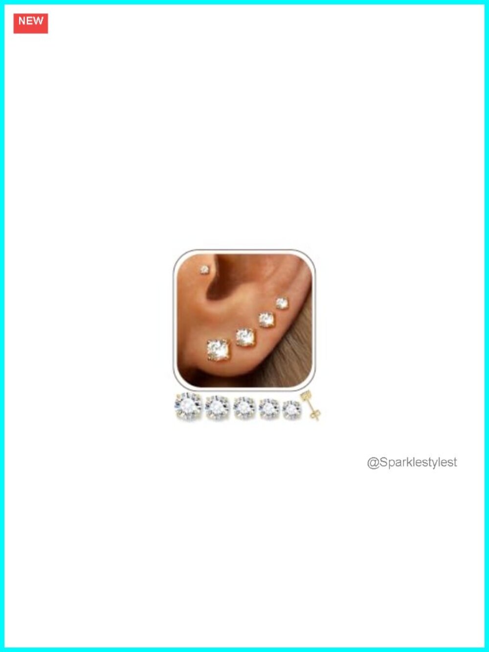 14K Gold Plated Stud Earrings Set CZ Multiple Piercing Women